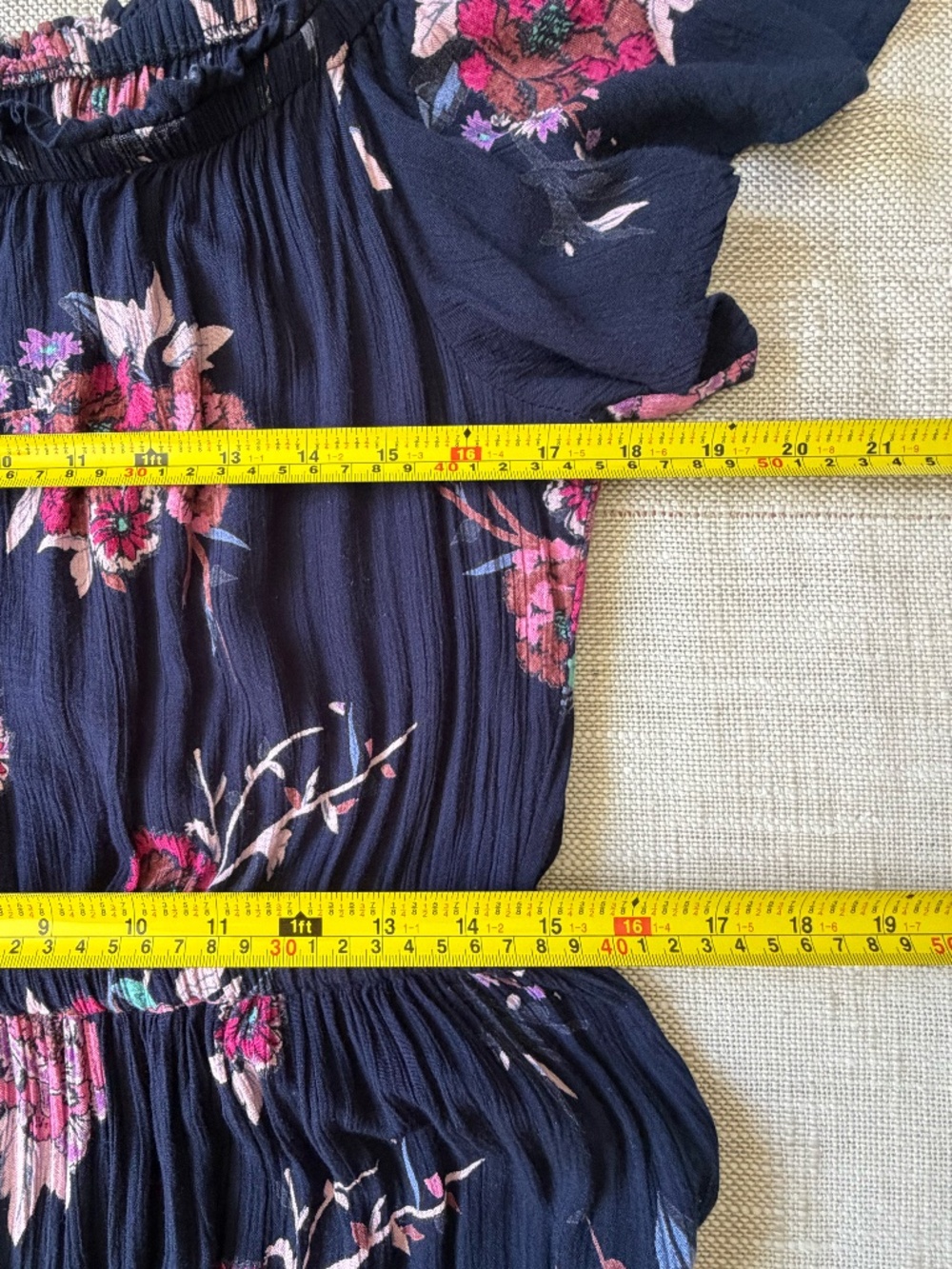 Patrons of Peace Dark Blue Floral Ruffled Sleeve Feminine Casual Midi Dress-Sz-L - Picture 13 of 16
